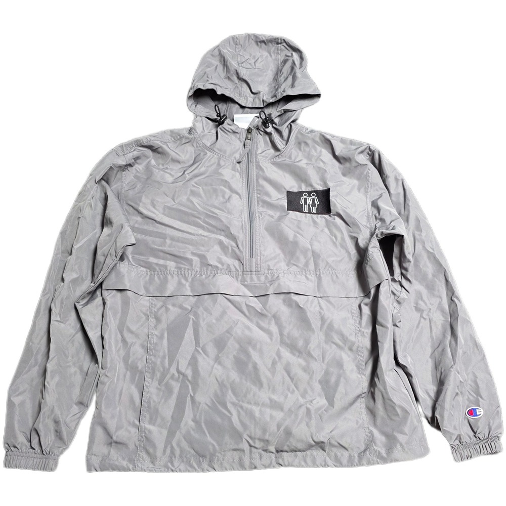Champion Packable Hooded‎ Windbreaker Men's Size Small Gray Homme + Femme Patch
